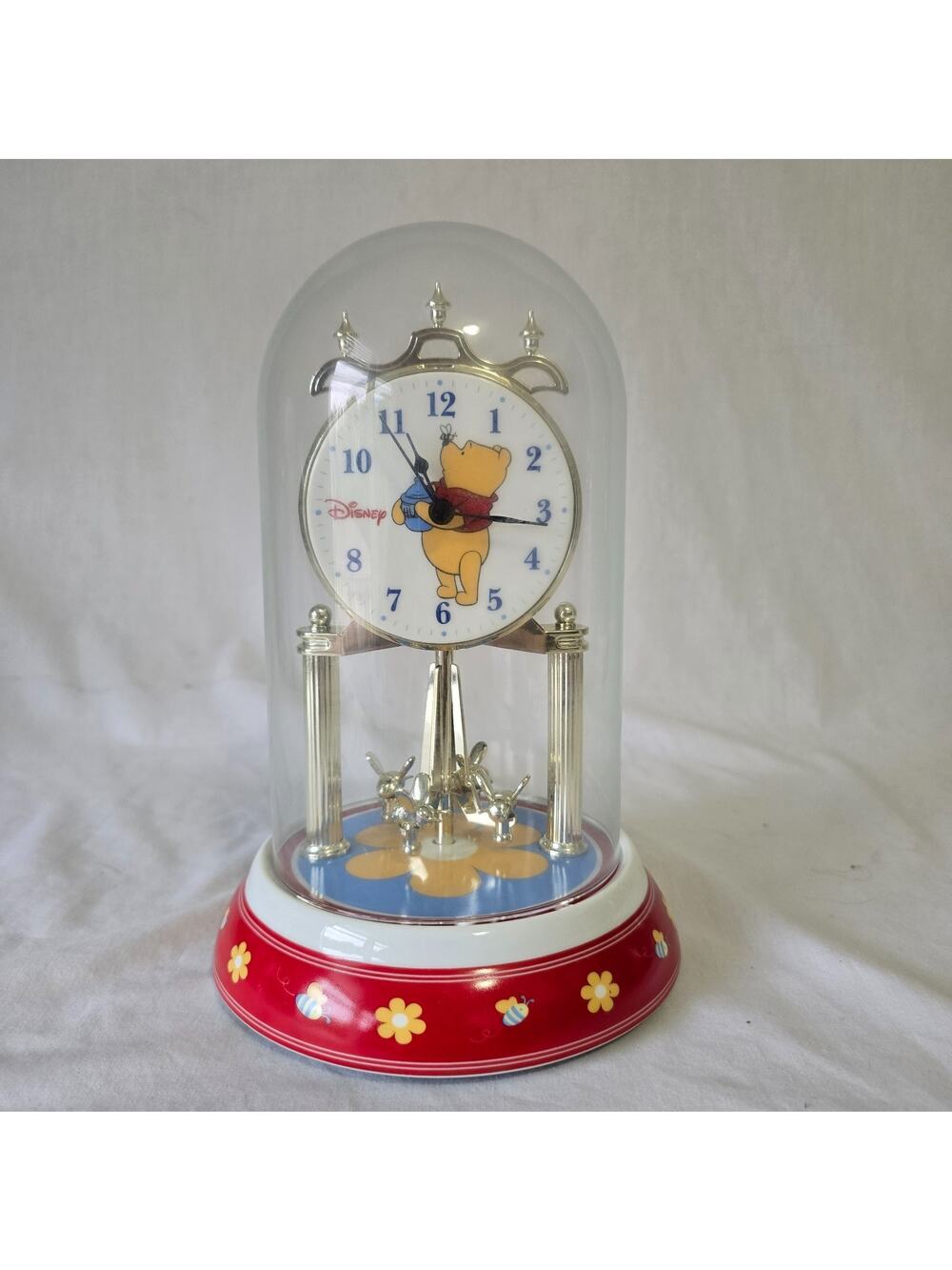 Disney Winnie the Pooh Anniversary Clock Porcelain Base Hunny Floral & Bee Works